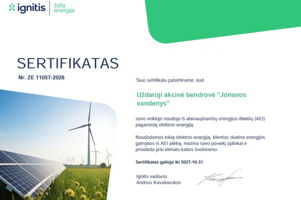 Žaliosios energijos sertifikatas – tvarios veiklos įvertinimas.
